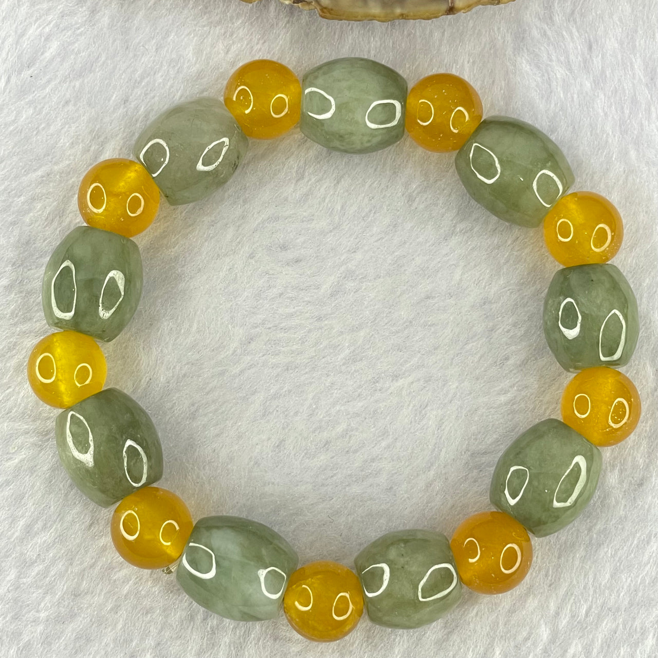 Type A Green Jadeite Lulu Tong with Yellow Crystal  Beads Bracelet 44.62g 12.4 by 13.2mm 9 Beads