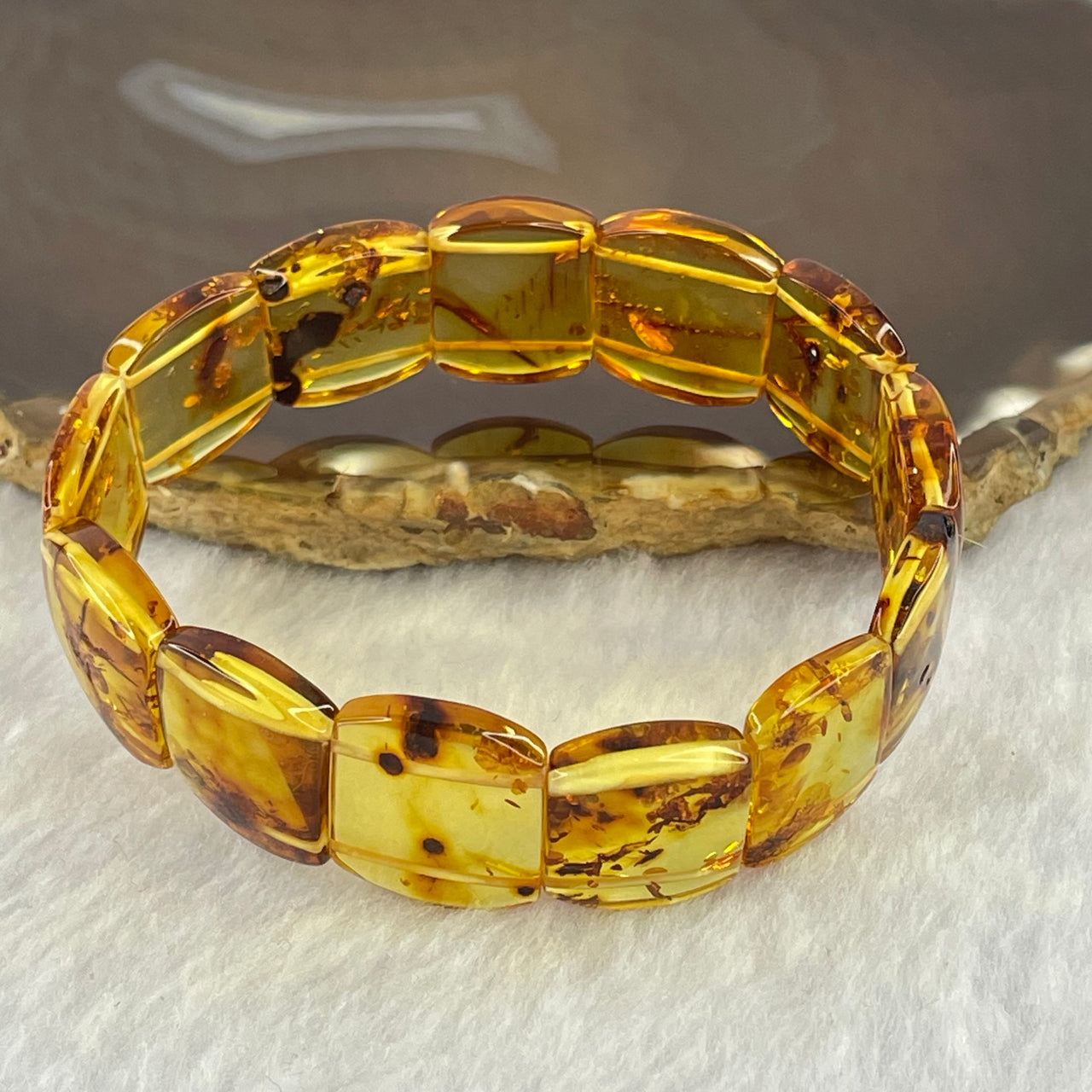 Natural Yellow Flower Amber Shou Pai Bracelet 天然花珀手牌手链 14.52g 17.5cm 19.3 by 16.5 by 4.9mm 13pcs