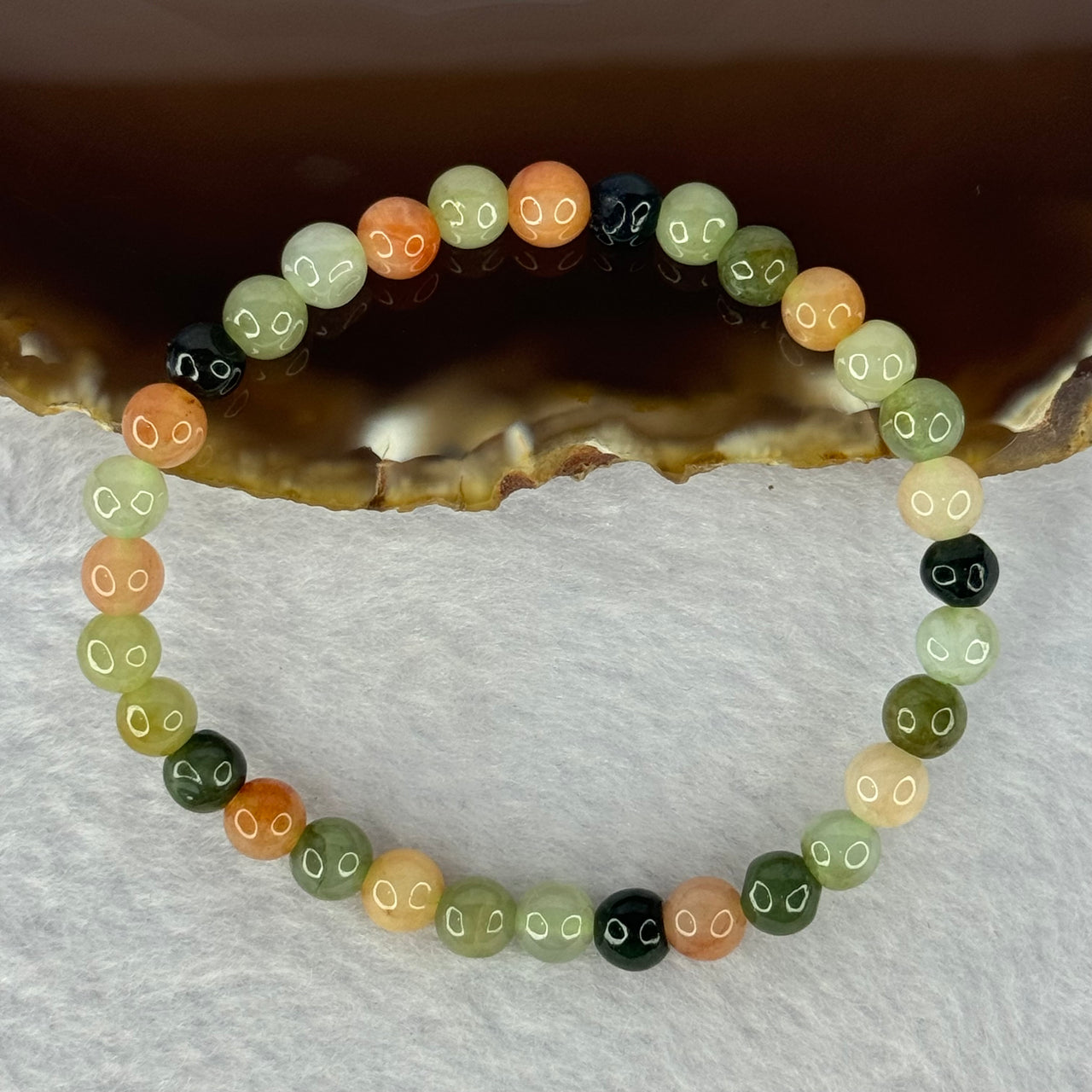 Type A Mixed Color Jadeite Beads Bracelet 9.86g 15cm 6.1mm 32 Beads (Slight Irregular Beads)