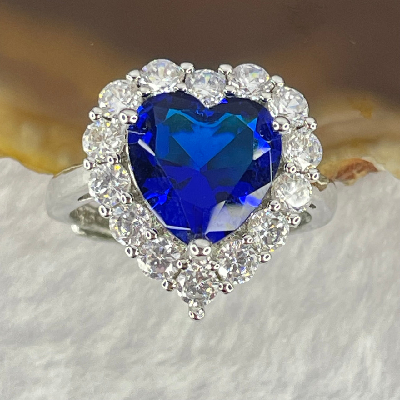 Blue Cubic Zirconia in S925 Sliver Ring (Adjustable Size) 4.43g 10.5 by 9.2 by 6.0mm