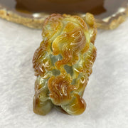 Rare Grand Master Type A Brownish Red Green Jadeite Fire Breathing Dragon 招财 112.75g 65.0 by 31.0 by 43.0mm with Wooden Stand - Huangs Jadeite and Jewelry Pte Ltd