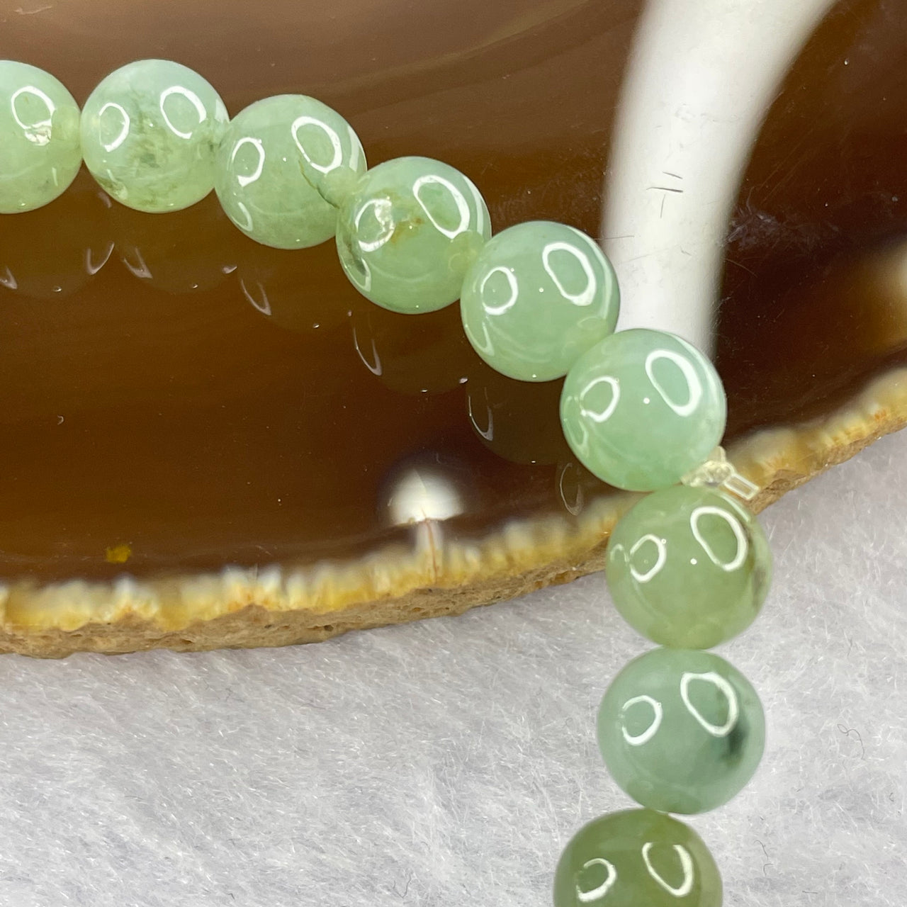 Type A Semi Icy Green Jadeite 25 beads bracelet 7.5mm 17.14g - Huangs Jadeite and Jewelry Pte Ltd