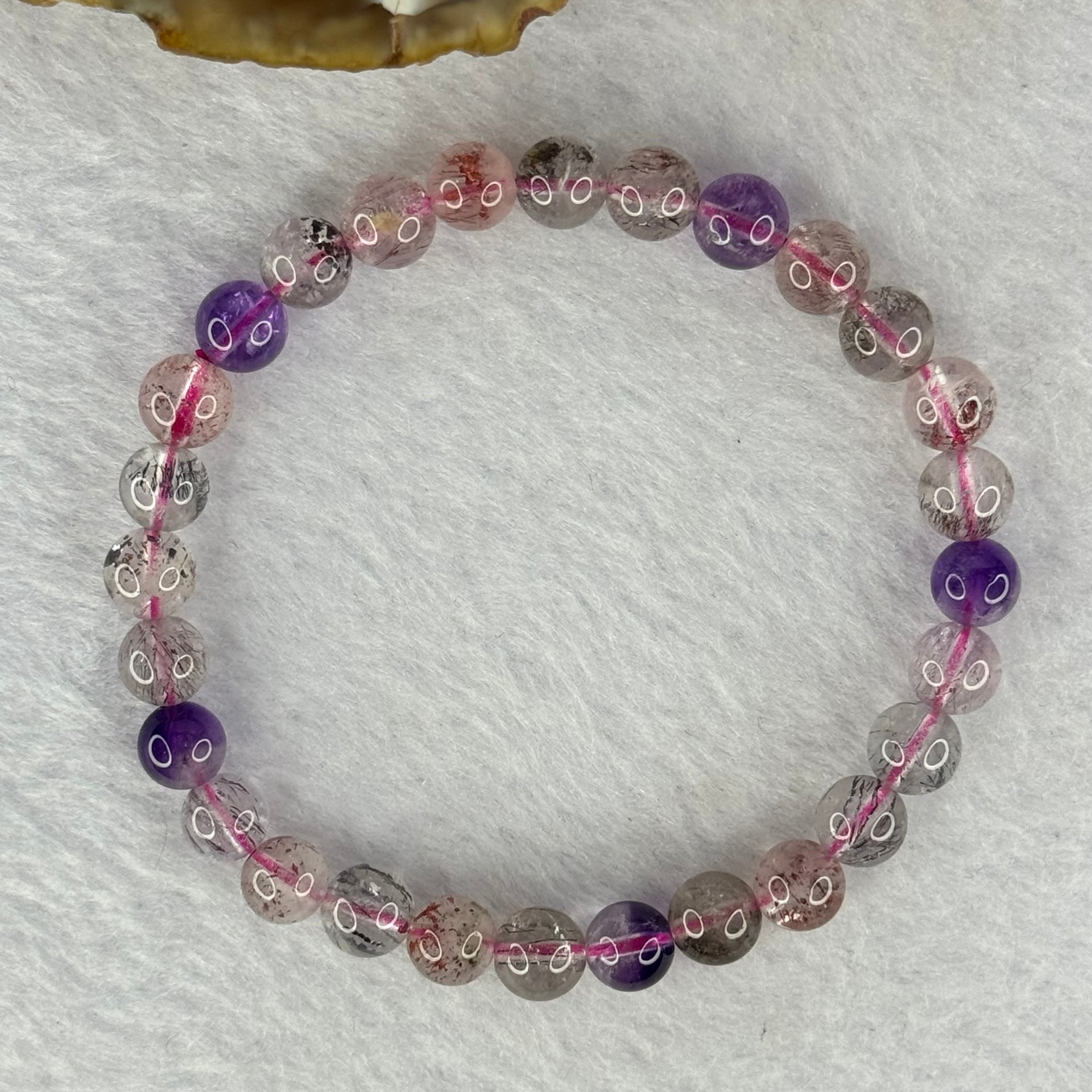 Above Average Grade Natural Super 7 Crystal Beads Bracelet 天然超级七水晶珠手链 11.72g 15.5cm 6.9mm 28 Beads - Huangs Jadeite and Jewelry Pte Ltd