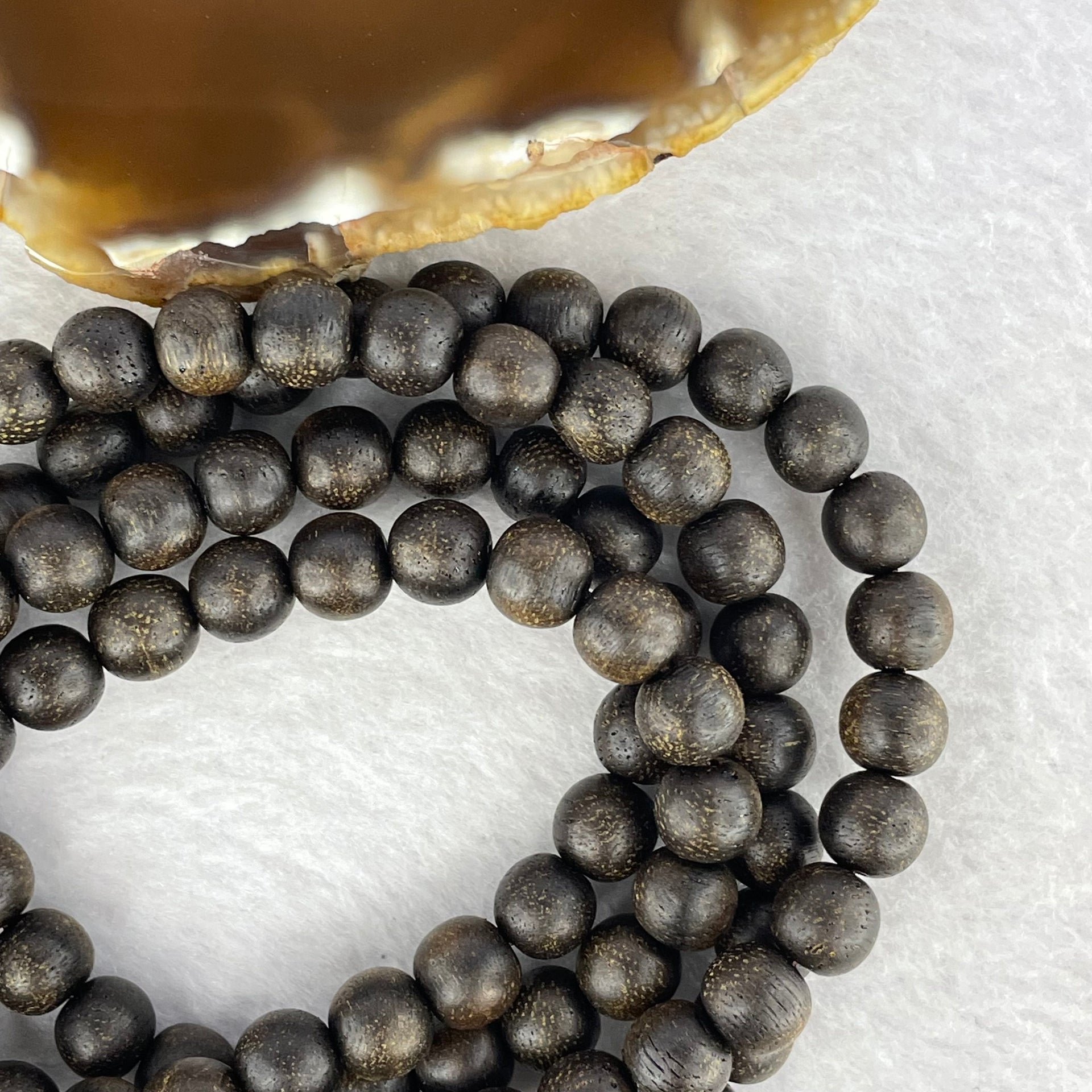 Natural Old Wild Malaysia Agarwood Oval Beads Necklace (Sinking Type) 天然老野生马来西亚沉香手链 38.74g 84cm 8.3mm 108+6 Beads - Huangs Jadeite and Jewelry Pte Ltd