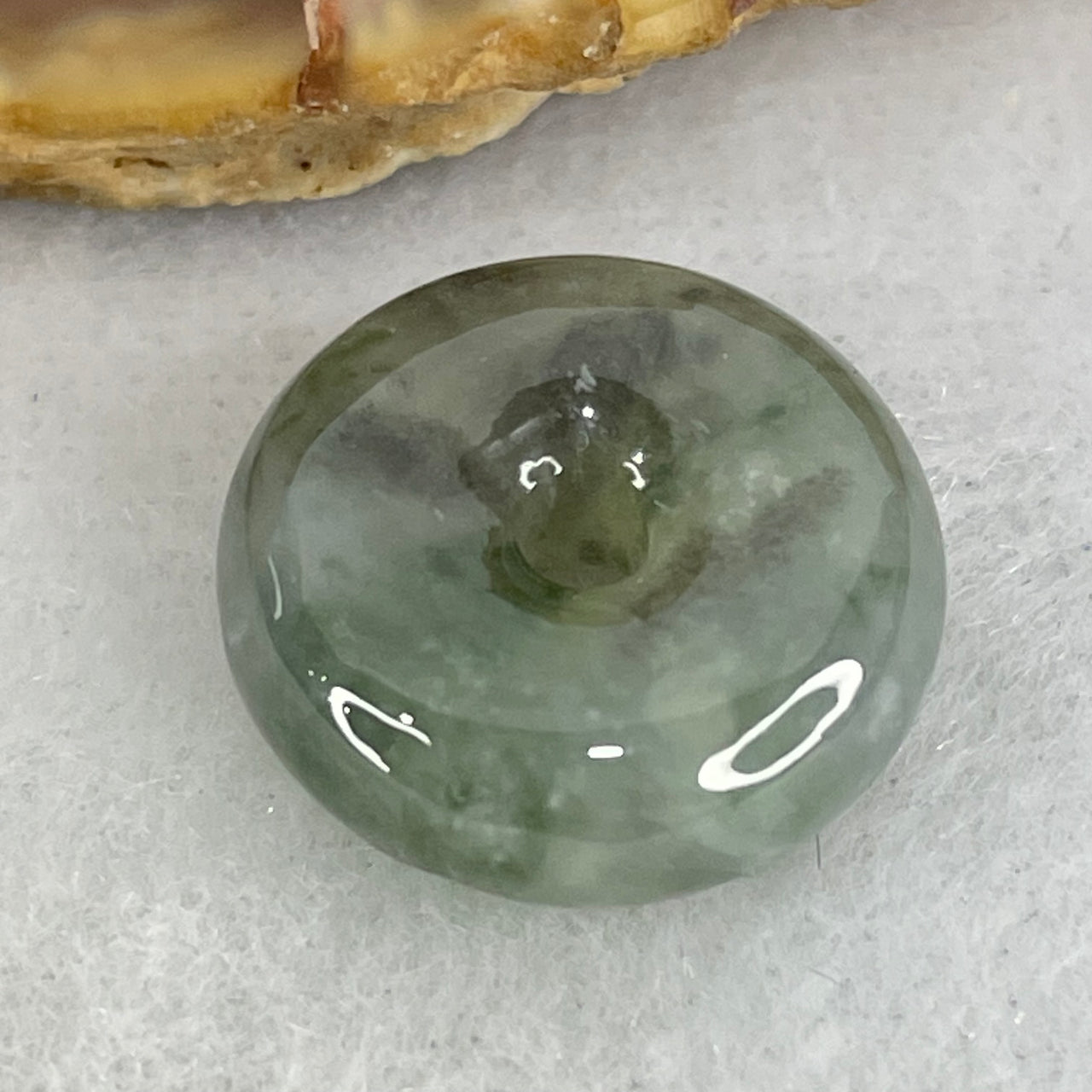 Type A Semi Icy Green Patches With Wuji Grey Jadeite Ping An Kou Charm/Pendant 4.74g 14.8 by 5.7mm