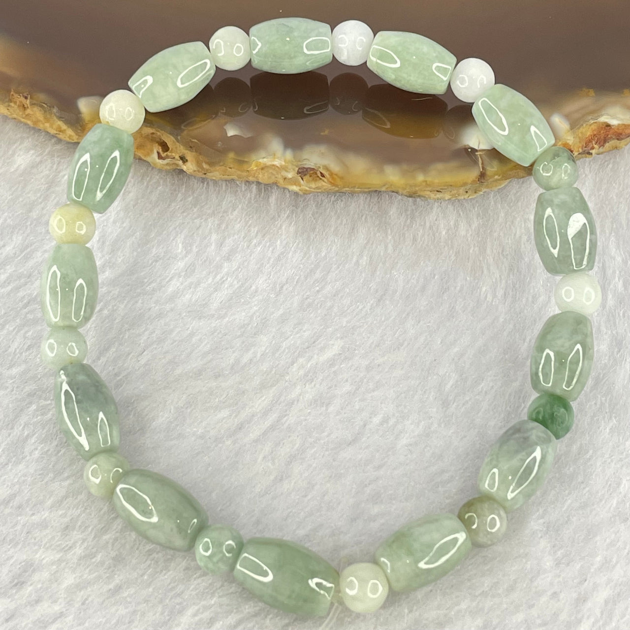 Type A Light Blueish Green Jadeite Beads and Lulu Tong Bracelet 10.49g 15cm 6.4 by 8.8mm 13 Beads