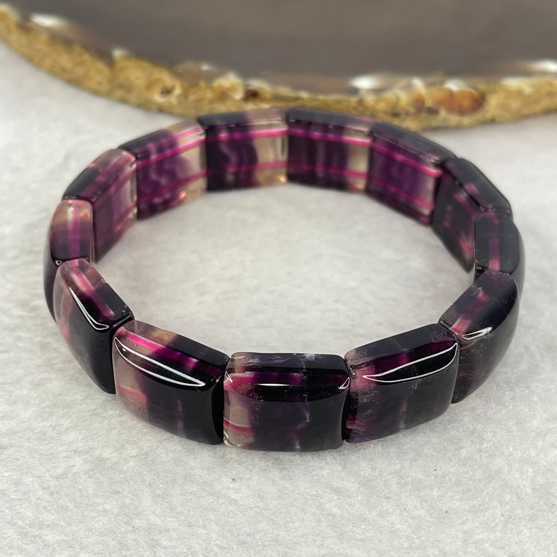 Natural Deep Purple Fluorite Beads Bracelet 42.24g 14.8 by 12.5 by 7.6mm 13pcs - Huangs Jadeite and Jewelry Pte Ltd