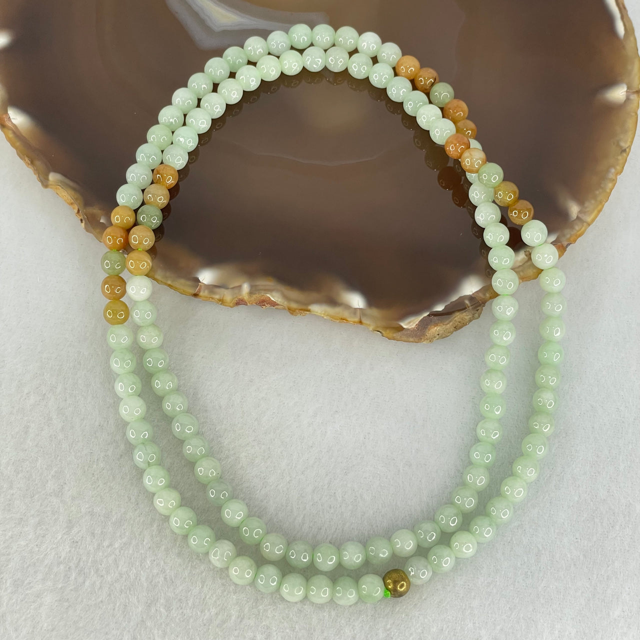 Type A Light Apple Green and Yellow Jadeite Beads Necklace 38.75g 64cm 5.8mm 122 Beads