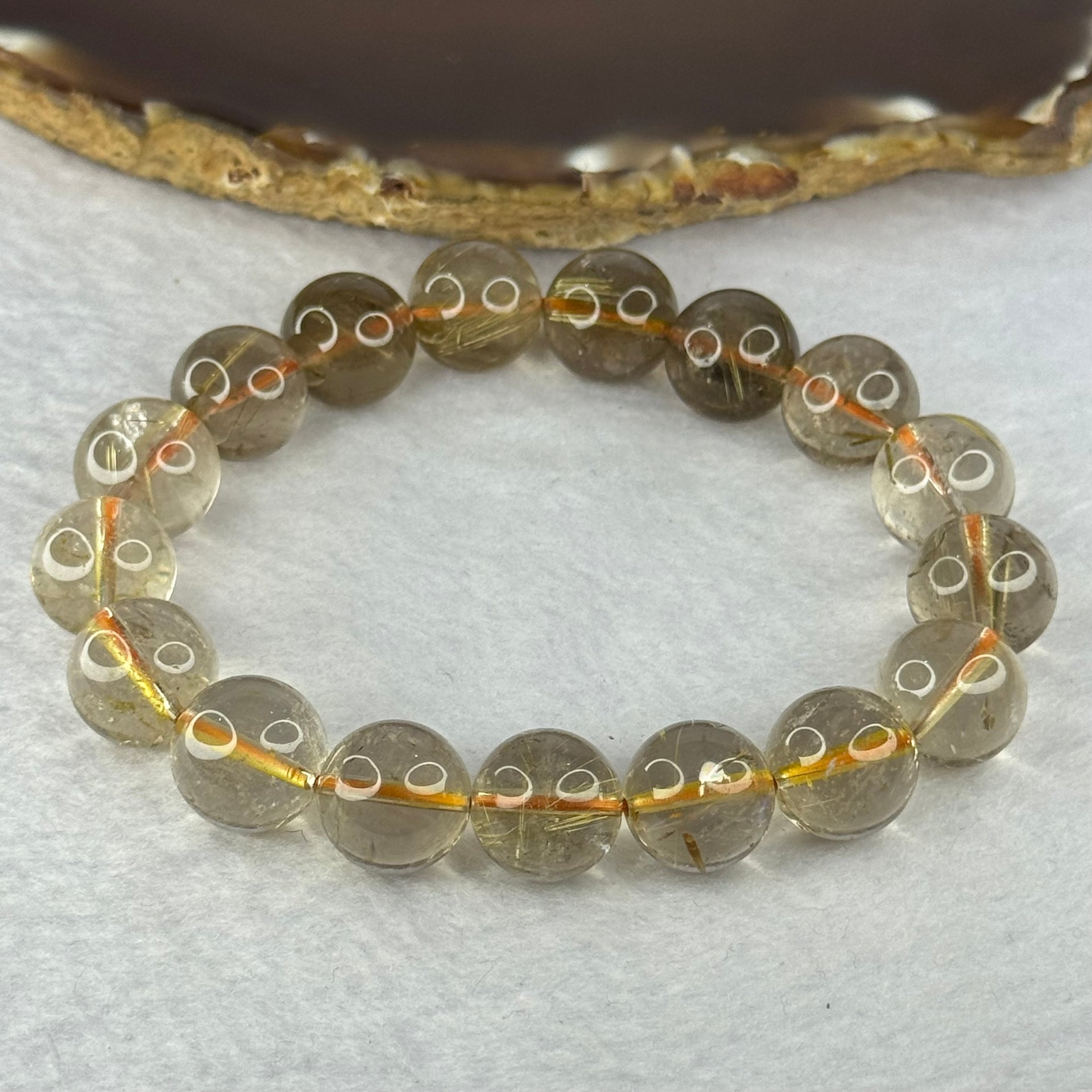 Natural Golden Rutilated Quartz Beads 天然金发水晶手链 47.97g 19cm 13.0mm 17 Beads - Huangs Jadeite and Jewelry Pte Ltd