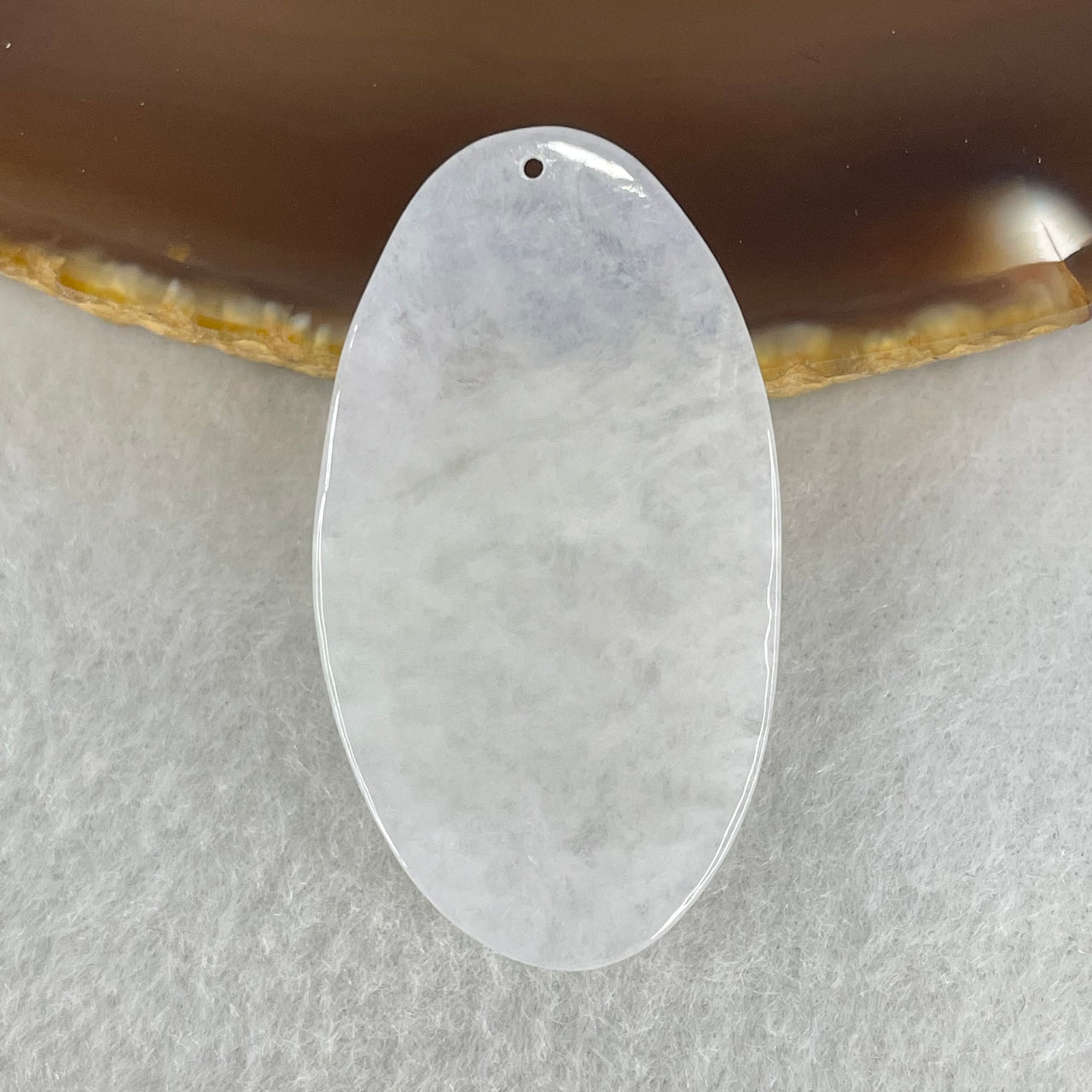 Highly Translucent Type A Faint Lavender Oval Wu Shi Pai Pendant 4.96g 40.8 by 22.7 by 2.2mm (ver Slight External Rough)