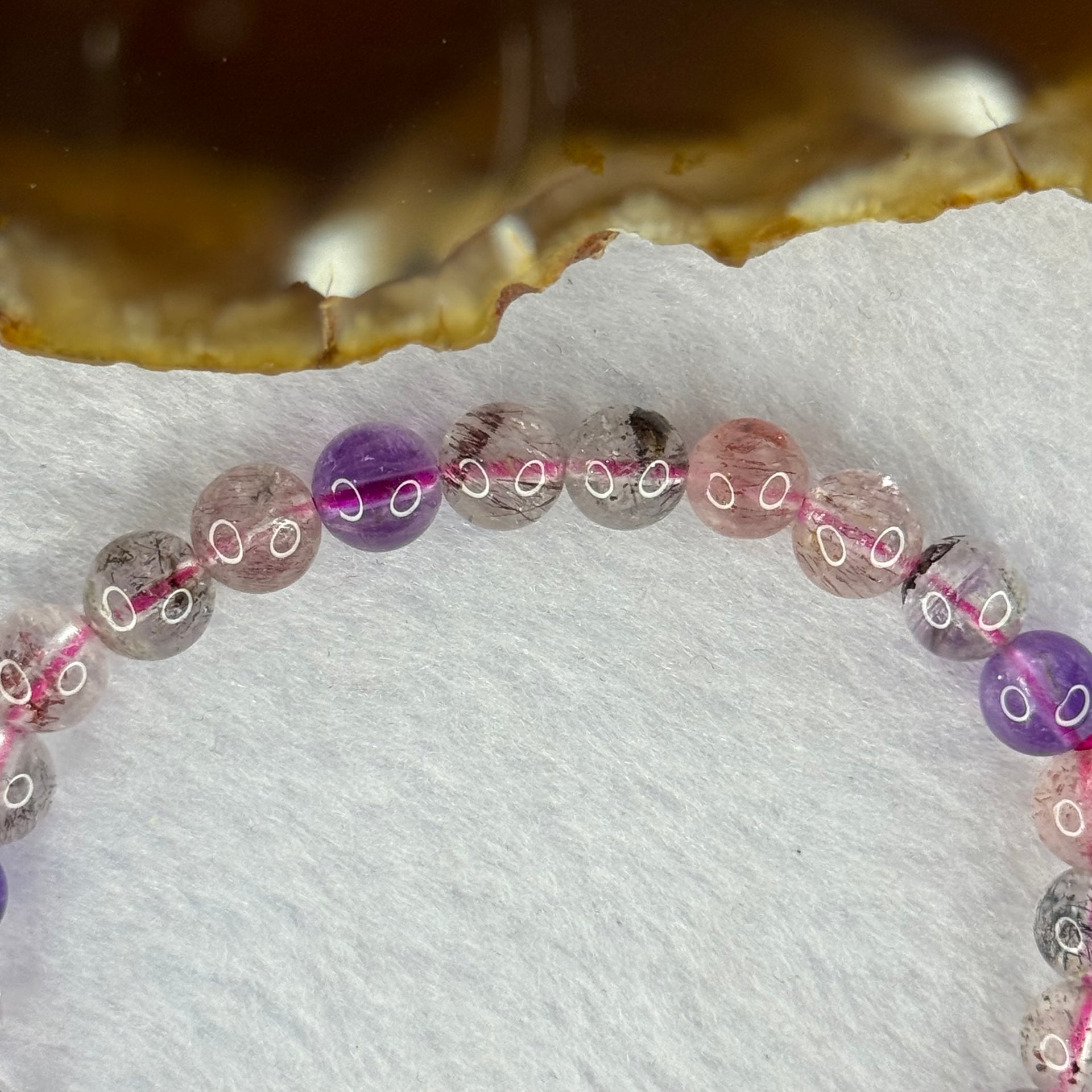 Above Average Grade Natural Super 7 Crystal Beads Bracelet 天然超级七水晶珠手链 11.72g 15.5cm 6.9mm 28 Beads - Huangs Jadeite and Jewelry Pte Ltd