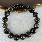 Natural Black Auralite Crystal Bracelet 黑激光手链 42.42g 12.4 mm 17 Beads - Huangs Jadeite and Jewelry Pte Ltd