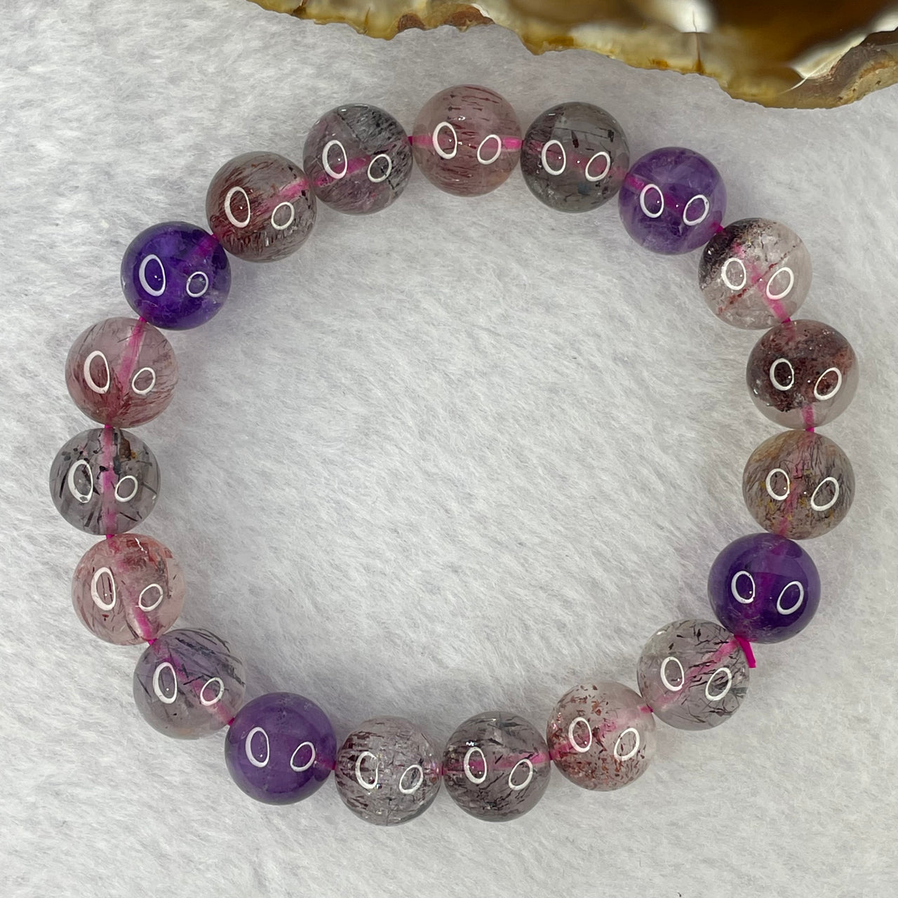 Above Average Grade Natural Super 7 Crystal Beads Bracelet 天然超级七水晶珠手链 28.29g 16.5cm 10.4mm 19 Beads - Huangs Jadeite and Jewelry Pte Ltd