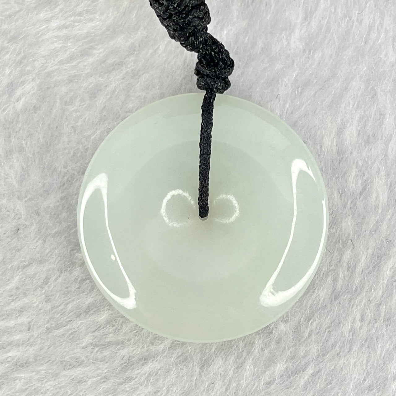 Type A Faint Green Jadeite Ping An Kou Donut Pendent 7.45g 26.6 by 4.9mm