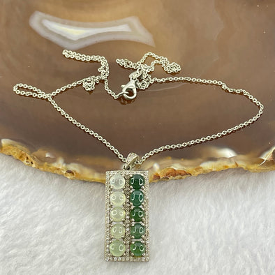 Type A Icy Light And Dark Green Cabochon Jadeite with Crystals Pendent in S925 Sliver Necklace 4.06g 4.5 by 2.5mm