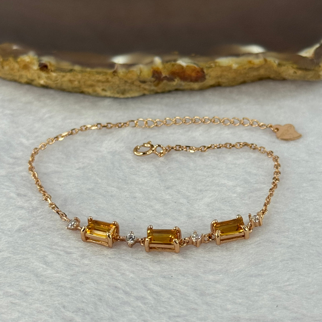 Natural Citrine in 925 Sliver Rose Gold Color Bracelet (Adjustable Size) 2.22g each stone approx 7.1 by 3.8 by 2.6mm - Huangs Jadeite and Jewelry Pte Ltd