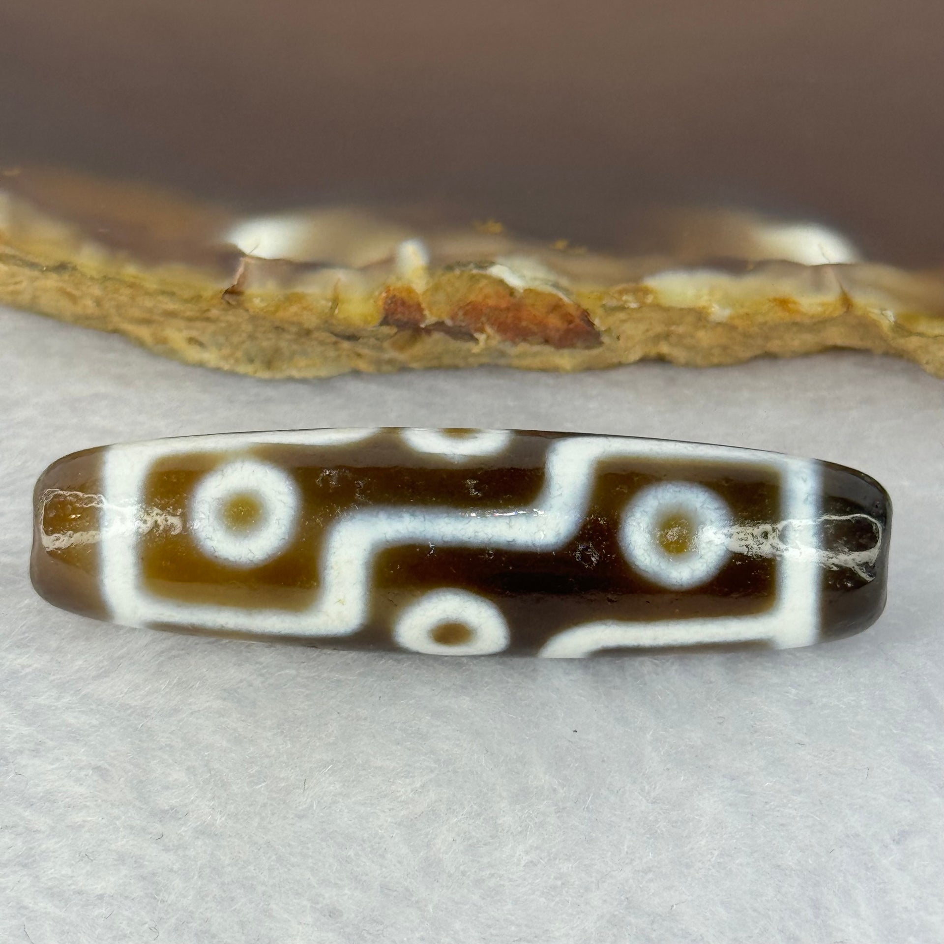 Natural Powerful Tibetan Old Oily Agate 9 Eyes Dzi Bead Heavenly Master (Tian Zhu) 九眼天诛 12.18g 48.8 by 12.9mm - Huangs Jadeite and Jewelry Pte Ltd