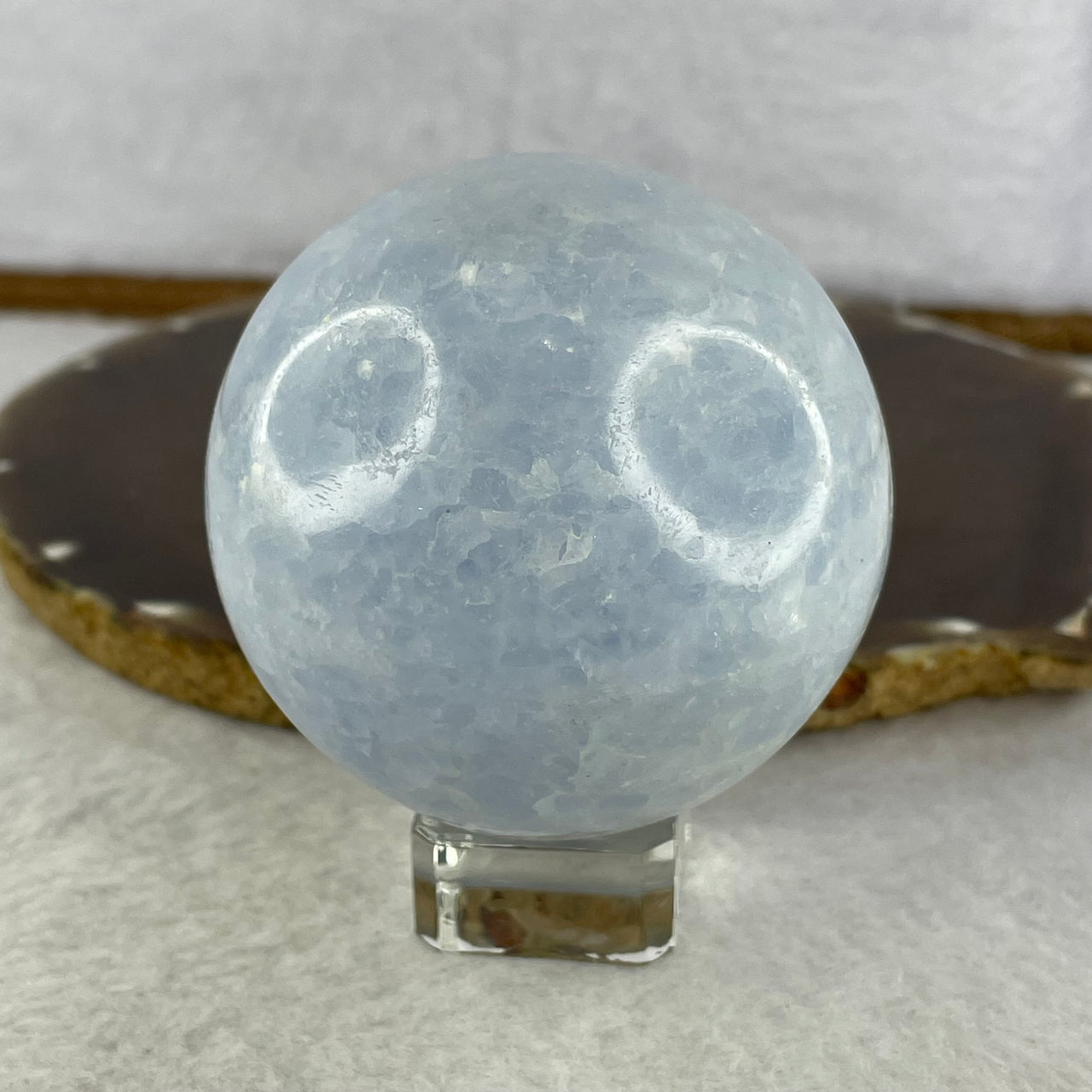 Natural Light Blue Calcite Sphere Ball Display 347.56g 75.6 by Diameter 61.5mm - Huangs Jadeite and Jewelry Pte Ltd