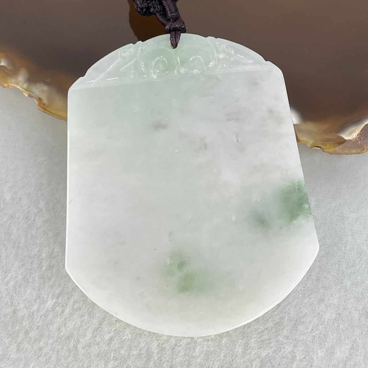 Type A Pinkish Lavender and Blueish Green Piao Hua Jadeite Wu Shi Pai Pendant 36.50g 58.0 by 46.8 by 5.0mm