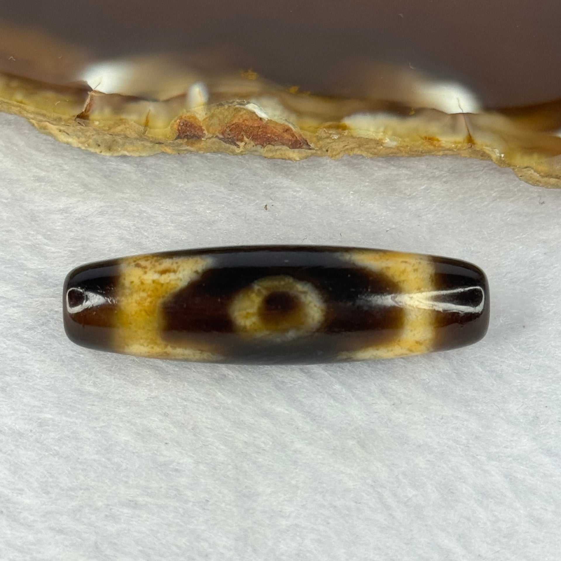 Natural Powerful Tibetan Old Oily Agate 3 Eyes Dzi Bead Heavenly Master (Tian Zhu) 三眼天诛 6.89g 38.6 by 11.0mm - Huangs Jadeite and Jewelry Pte Ltd