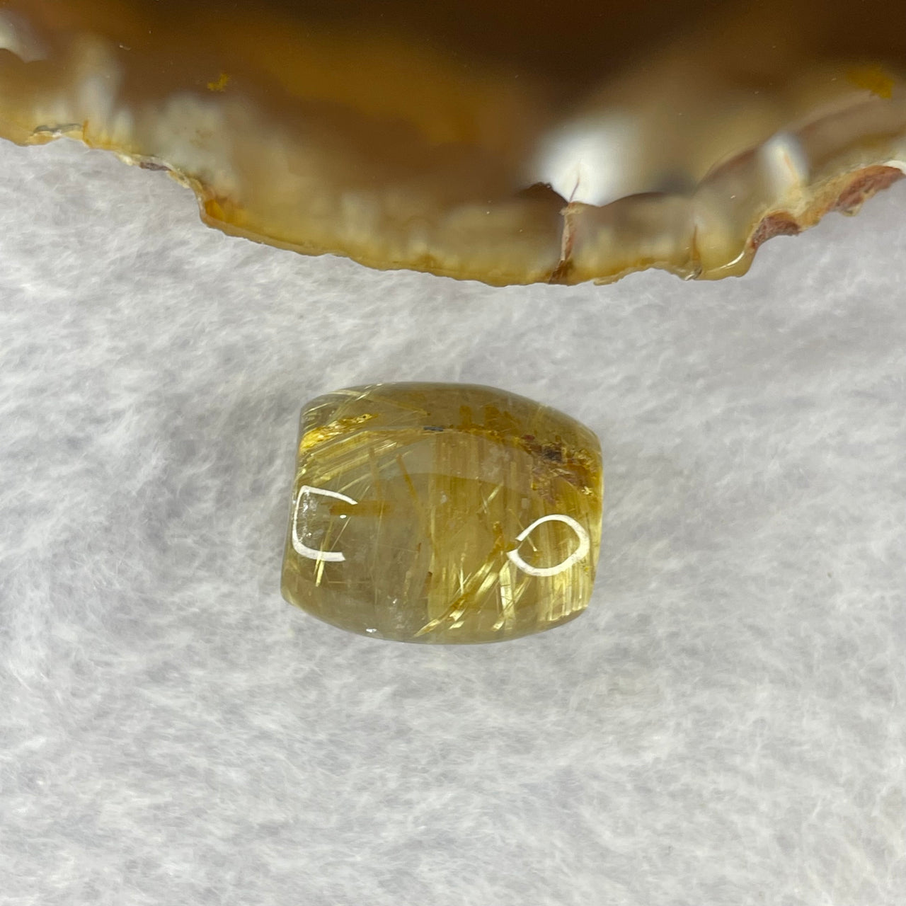 Good Grade Natural Golden Rutilated Quartz Crystal Lulu Tong Barrel 天然金顺发晶水晶露露通桶 3.91g 14.4 by 12.6mm - Huangs Jadeite and Jewelry Pte Ltd