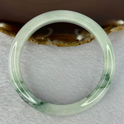 Type A Light Green with Green Piao Hua and Brown Spot Jadeite Bangle Internal Diameter 58.7mm 55.08g 12.4 by 8.5mm (Close to Perfect)