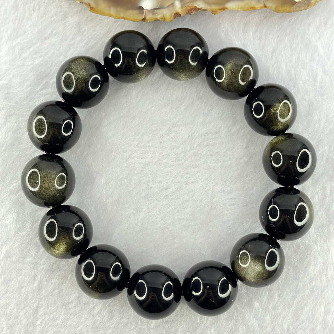 Good Grade Black Obsidian Beads Bracelet 67.56g 19cm 15.8mm 14 Beads