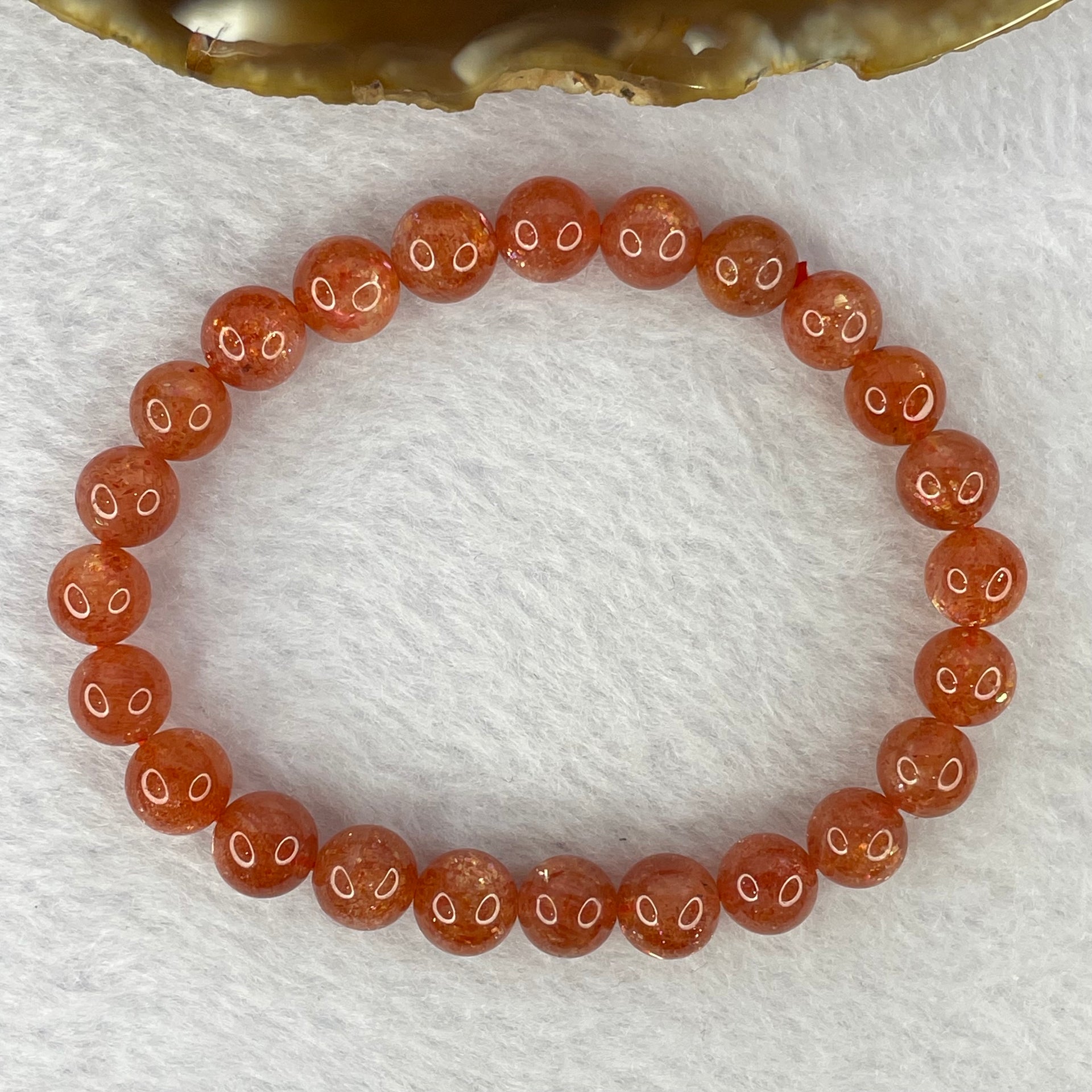 Good Grade Natural Sunstone, Heliolite and Aventurine Feldapar Beads Bracelet 天然金太阳日光石珠手链 14.81g 15cm 8.0mm 24 Beads - Huangs Jadeite and Jewelry Pte Ltd