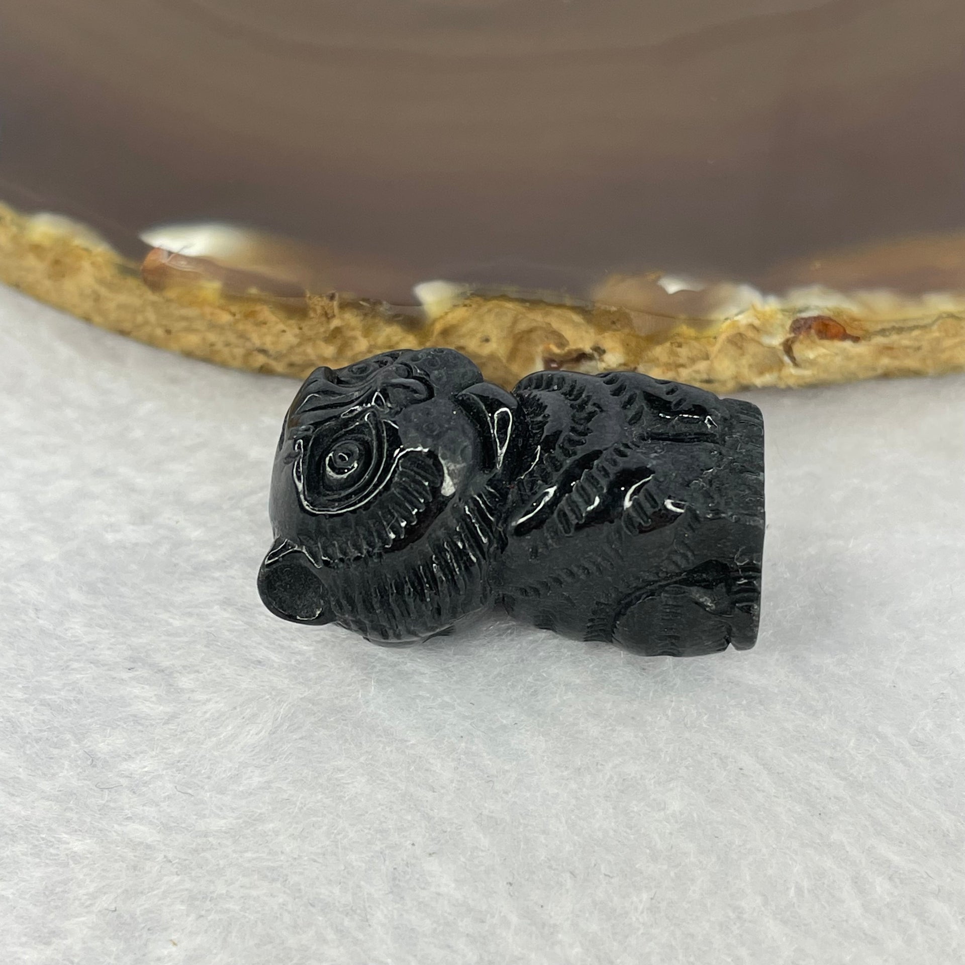 Type A Opaque Black Omphasite Jadeite Tiger Pendant A货墨翠老虎牌 18.58g 30.1 by 18.9 by 17.9 mm - Huangs Jadeite and Jewelry Pte Ltd