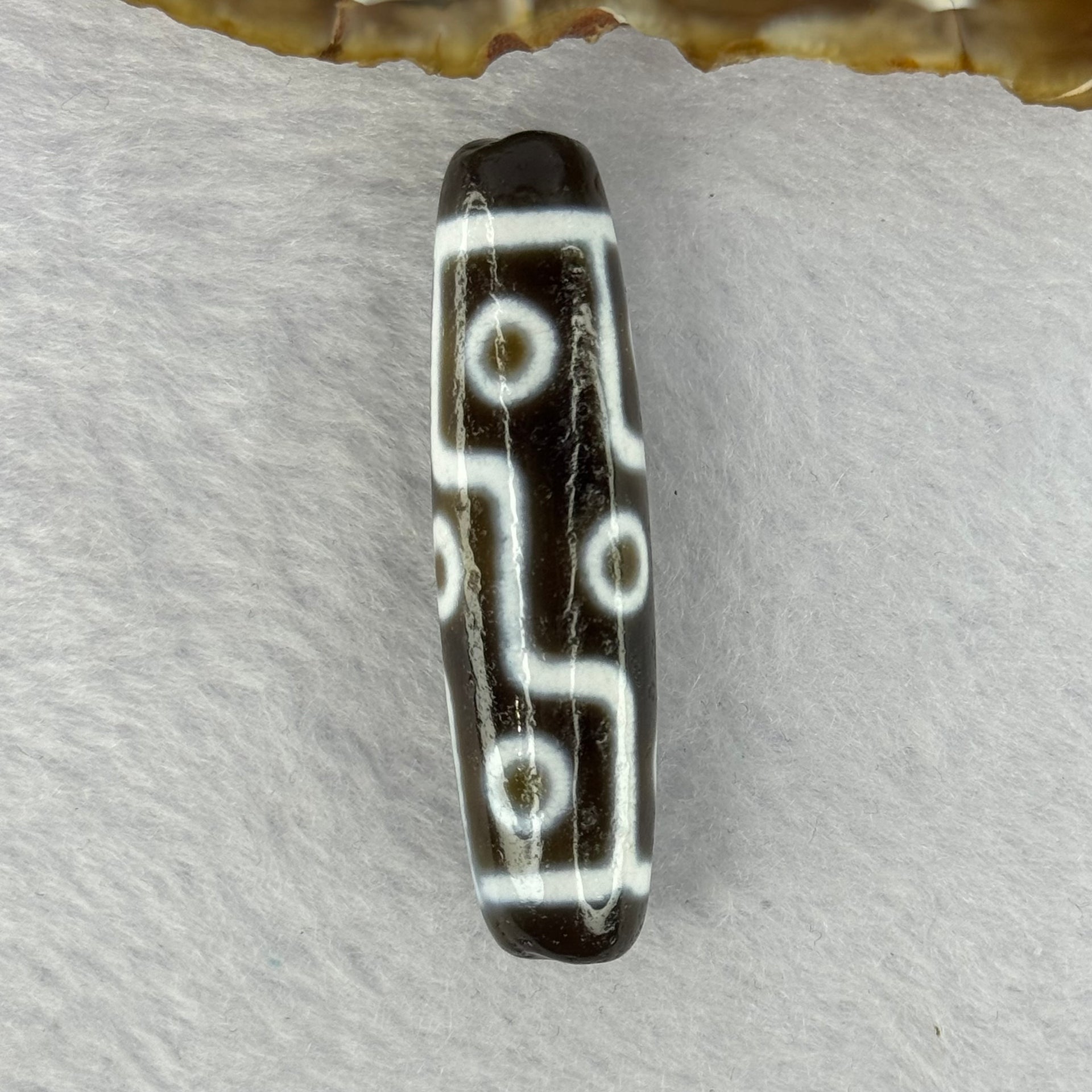 Natural Powerful Tibetan Old Oily Agate 9 Eyes Dzi Bead Heavenly Master (Tian Zhu) 九眼天诛 12.65g 48.5 by 12.8mm - Huangs Jadeite and Jewelry Pte Ltd