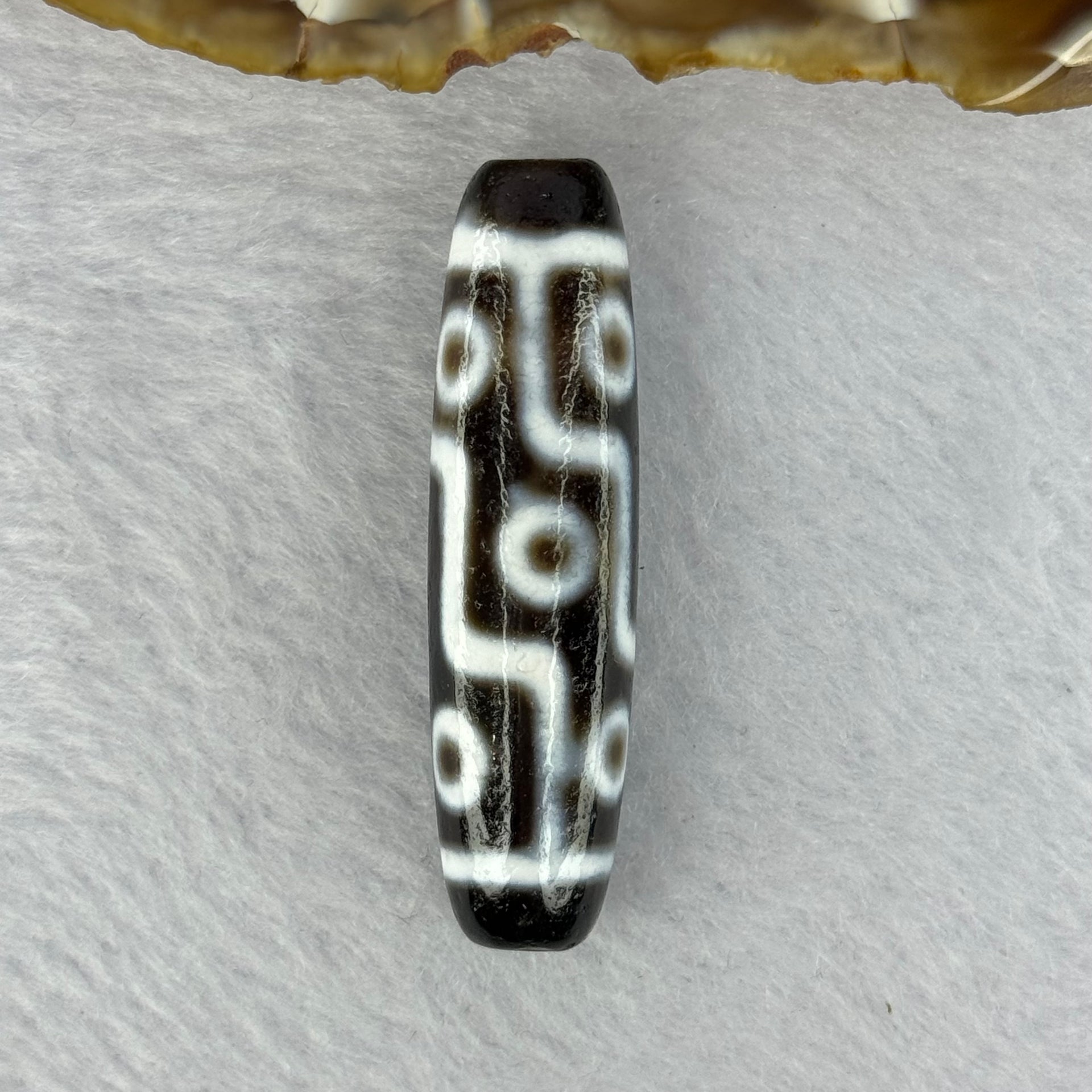 Natural Powerful Tibetan Old Oily Agate 9 Eyes Dzi Bead Heavenly Master (Tian Zhu) 九眼天诛 12.45g 48.2 by 13.0mm - Huangs Jadeite and Jewelry Pte Ltd