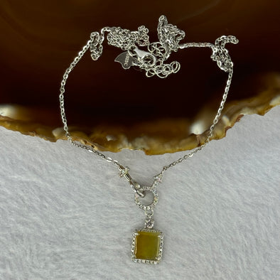 Type A Icy Yellow Jadeite with Crystals in S925 Sliver Necklace 3.98g 8.5 by 7.2 by 2.2mm