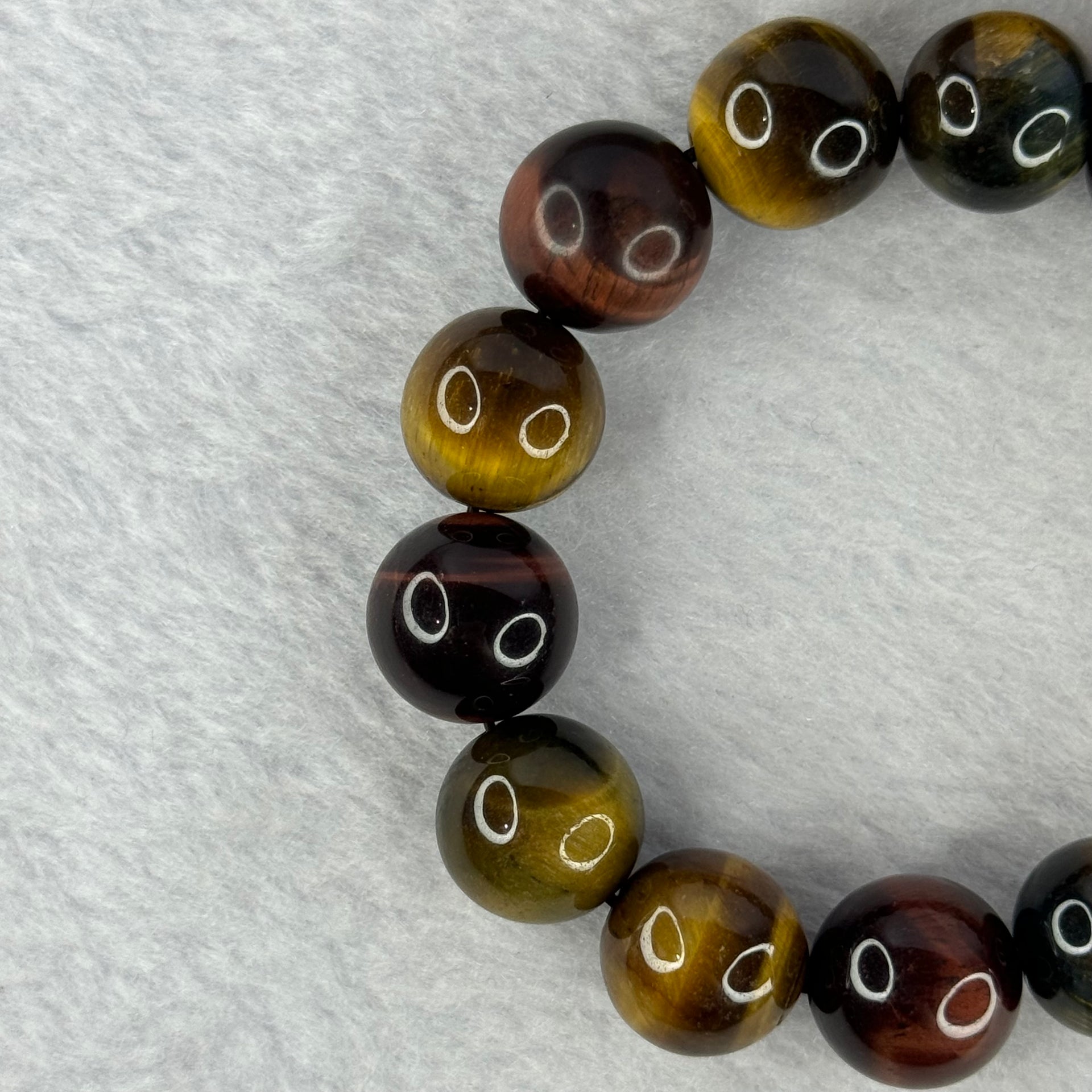 Natural Tiger's Eye Quartz Bracelet 虎眼石手持手链 55.31g 17cm 14.5mm 14 Beads - Huangs Jadeite and Jewelry Pte Ltd