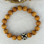 Natural Old Yabai Thuja Wood Beads With 3 Eyes Dzi Bead  Bracelet 老树崖柏三眼天珠手链 11.81g 16.5cm 10.2mm 18 Beads/ 14.1 by 10.9mm 1 Bead - Huangs Jadeite and Jewelry Pte Ltd