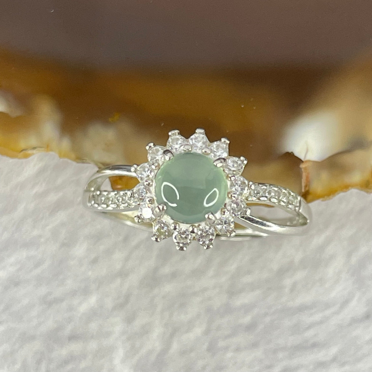 Type A Icy Blueish Green in S925 Sliver Ring (Adjustable Size) 2.63g 5.7 by 2.5mm