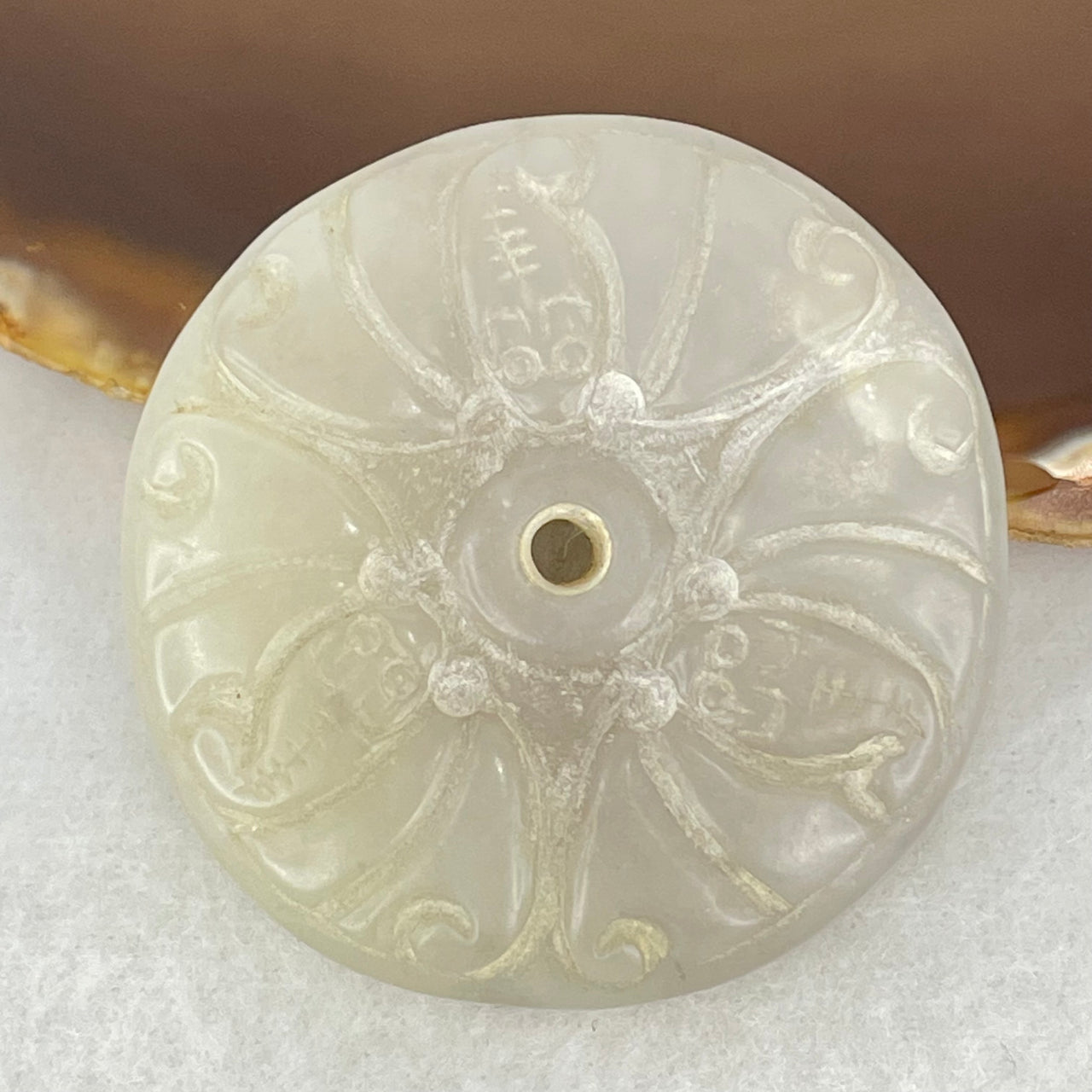 Antique Natural Greyish Lavender Nephrite Ping An Kou Donut Pendant 64.41g 58.5 by 14.0mm