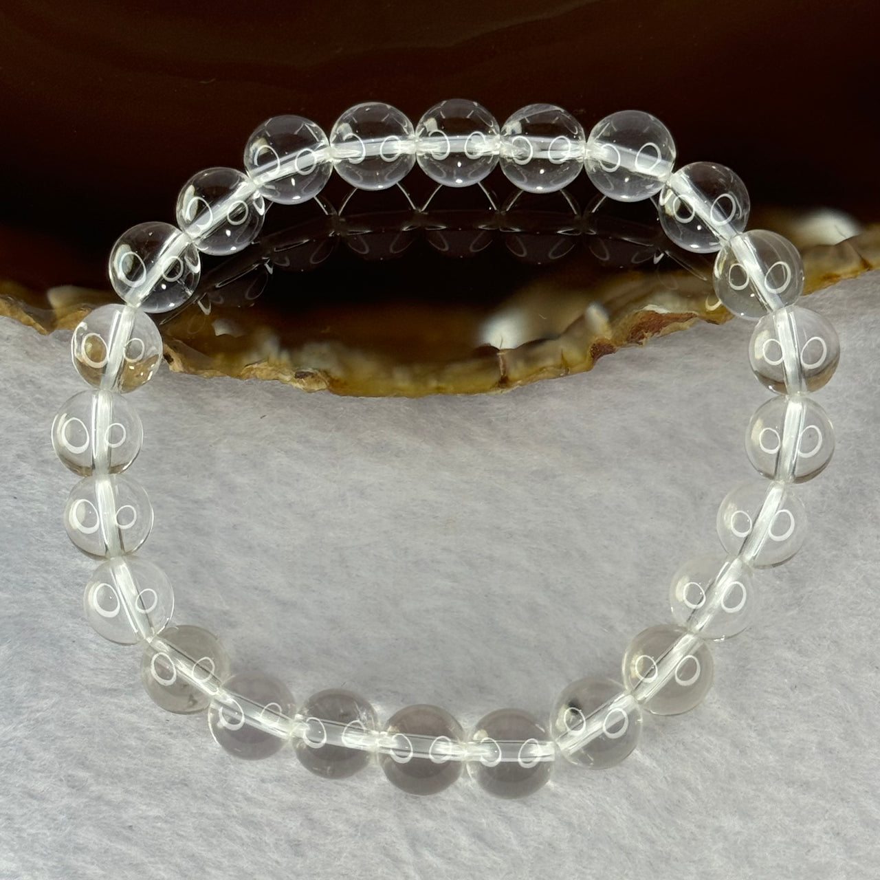 Natural Clear Quartz Bracelet 天然白水晶手链 18.64g 16.5cm 8.4mm 24 Beads