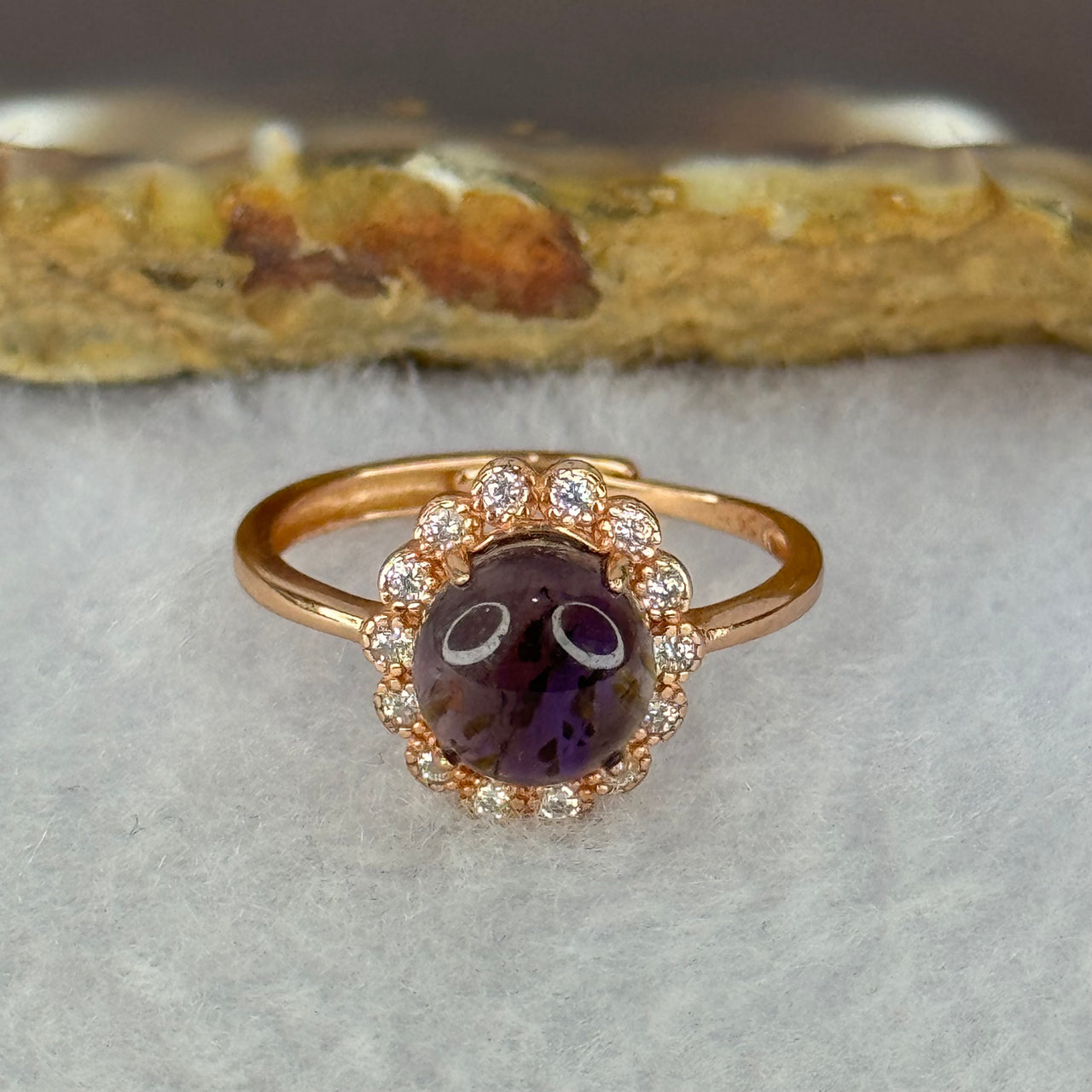 Good Grade Natural Auralite 23 in S925 Silver Rose Gold Color Ring (Adjustable Ring) 2.05g 8.1 by 4.8mm