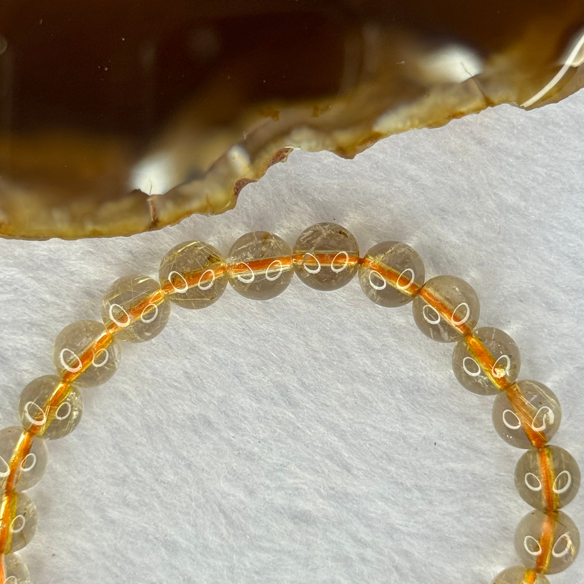 Natural Golden Rutilated Quartz Beads 天然金发水晶手链 13.10g 15cm 7.4mm 27 Beads - Huangs Jadeite and Jewelry Pte Ltd