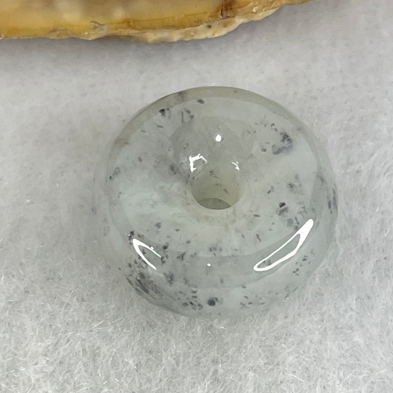 Type A Light Blueish Green Wuji Grey Piao Hua Jadeite Ping An Kou Donut Pendant 3.16g 14.9 by 7.0mm