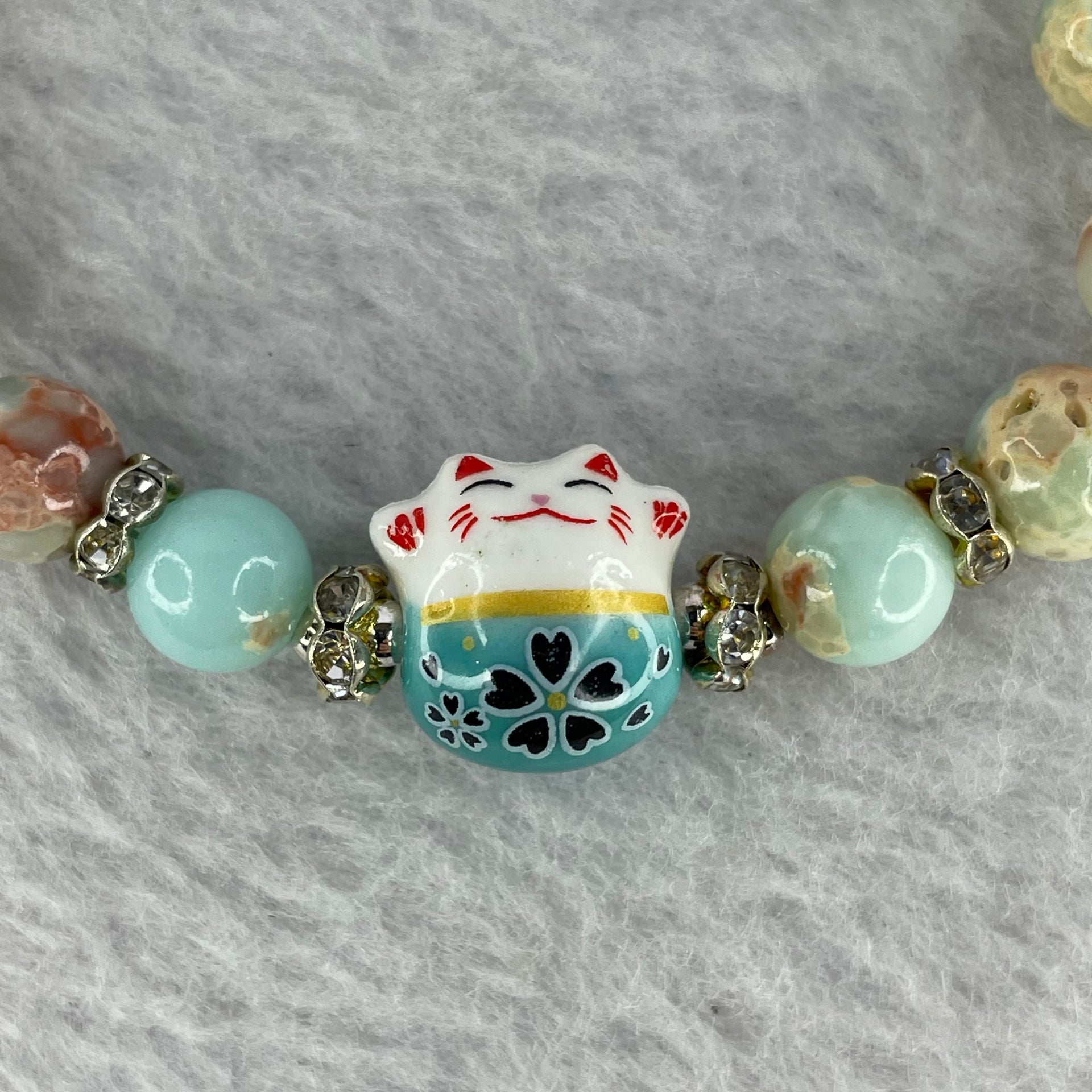 Natural Variscite Jasper with Fortune Cat Bracelet 12.22g 8.3 mm 14 Beads (Adjustable Size) - Huangs Jadeite and Jewelry Pte Ltd