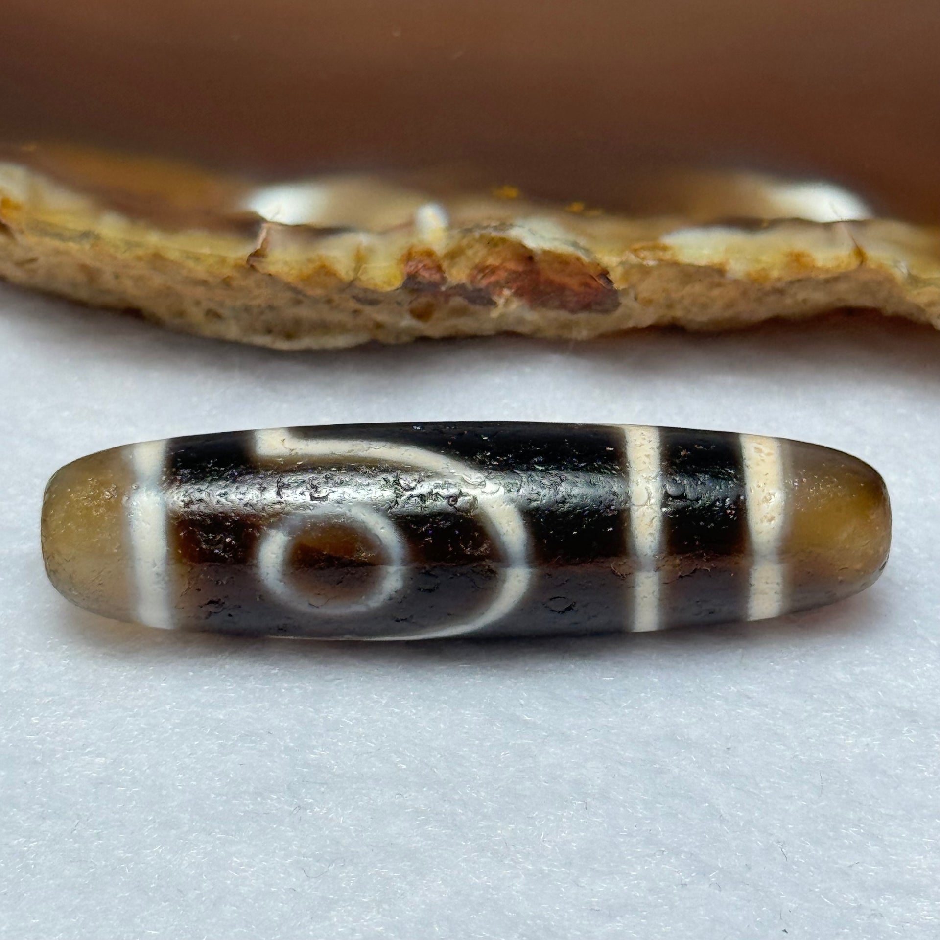 Natural Powerful Tibetan Old Oily Agate 2 Eyes Dzi Bead Heavenly Master (Tian Zhu) 二眼天诛 11.66g 48.0 by 12.6mm - Huangs Jadeite and Jewelry Pte Ltd