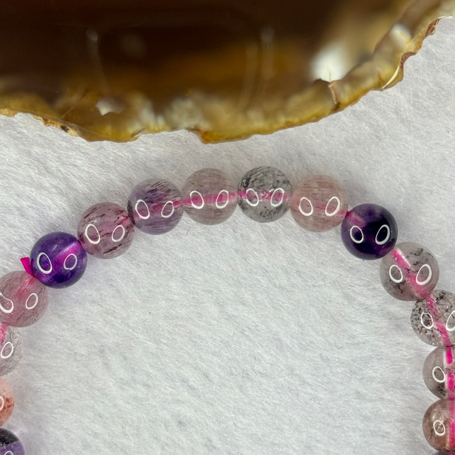 Above Average Grade Natural Super 7 Crystal Beads Bracelet 天然超级七水晶珠手链 12.88g 15.5cm 7.3mm 27 Beads - Huangs Jadeite and Jewelry Pte Ltd