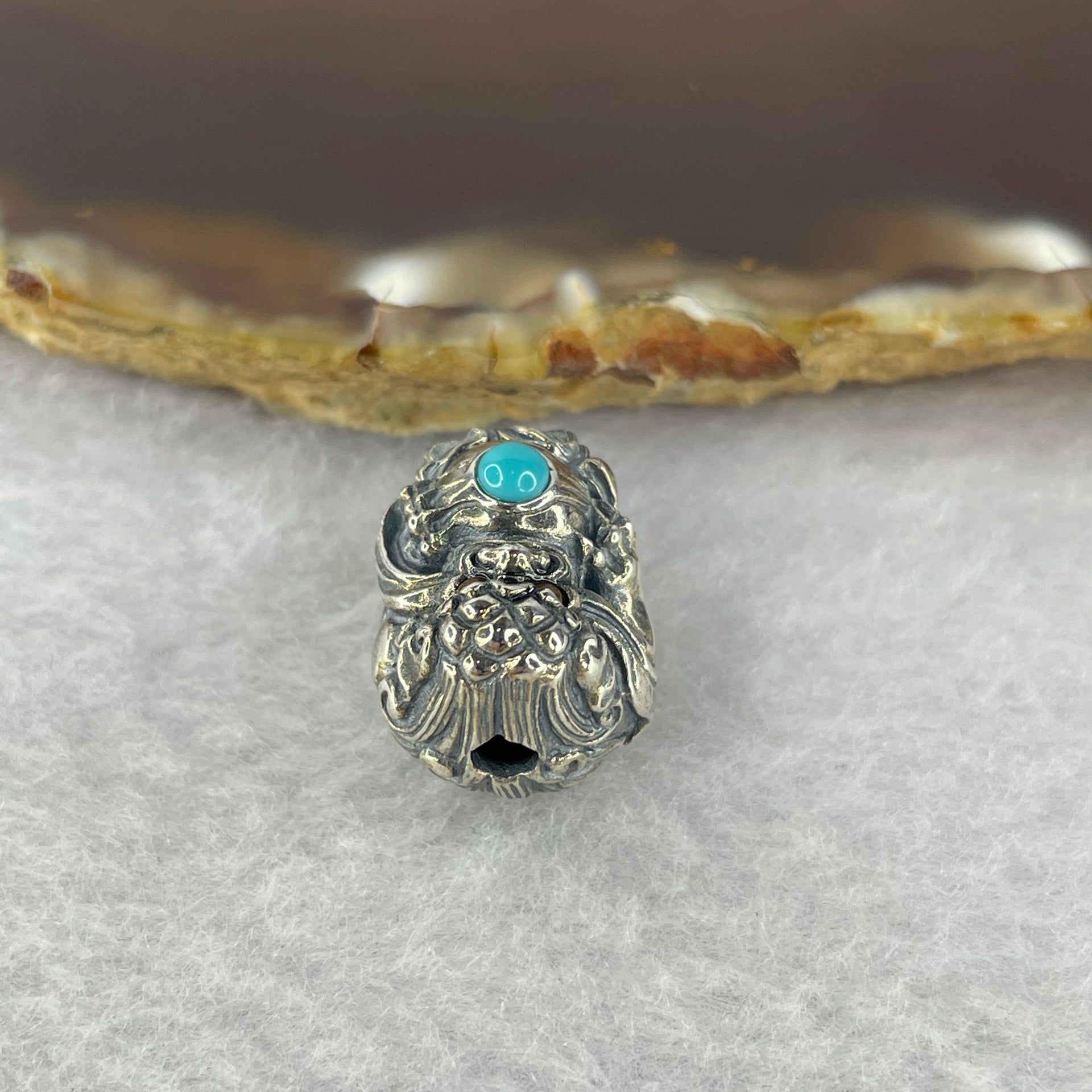 925 Sliver Dragon with Turquoise and Red Nan Hong Agate Eyes 7.39g 17.7 by 12.8 by 15.3 mm - Huangs Jadeite and Jewelry Pte Ltd