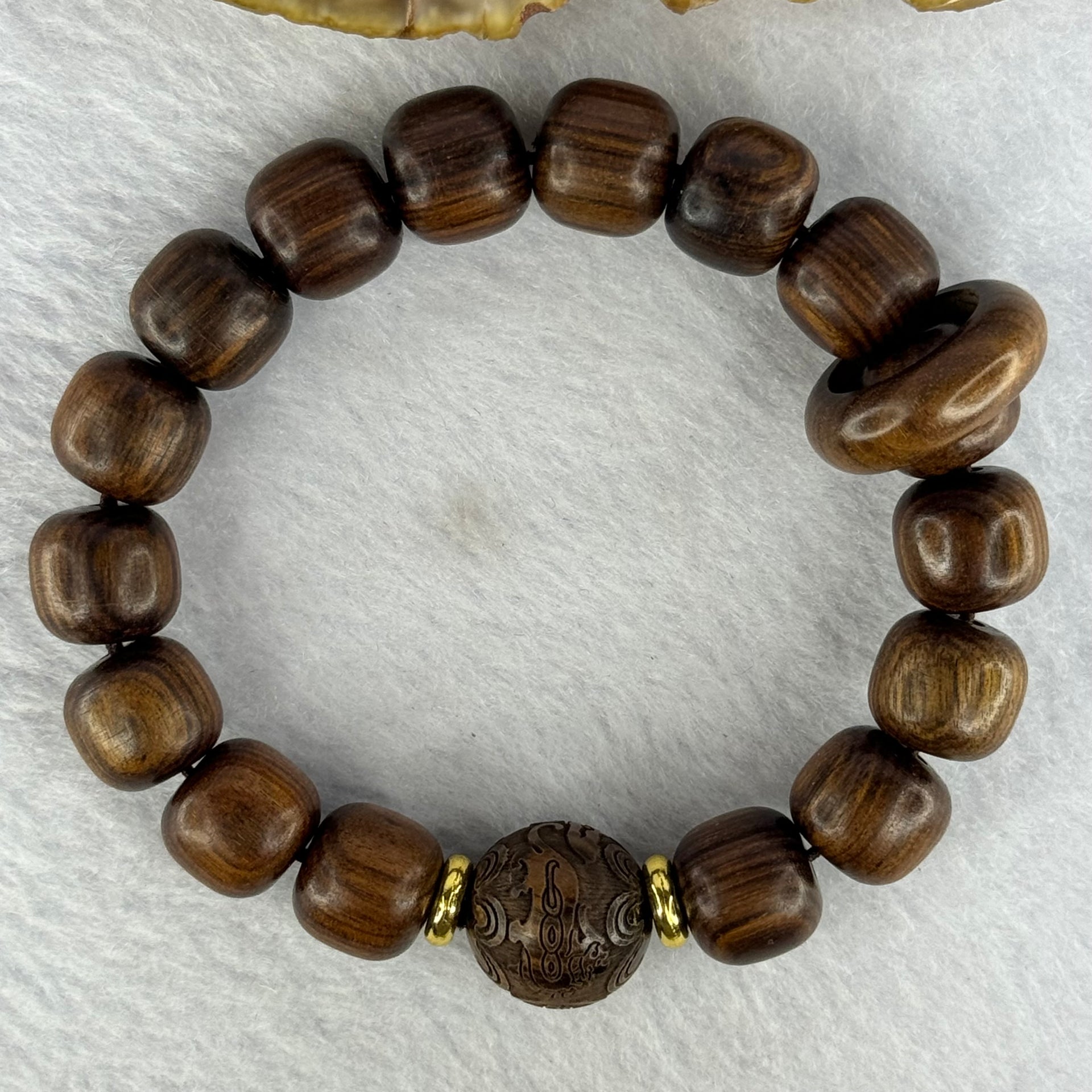 Natural Black Rosewood Beads Bracelet With Ping An Kou Donut and Double Pixiu with Coin Bead 天然黑花梨木手链 20.06g 17.5cm 12.3mm 16 Beads 15.3mm 1pcs - Huangs Jadeite and Jewelry Pte Ltd