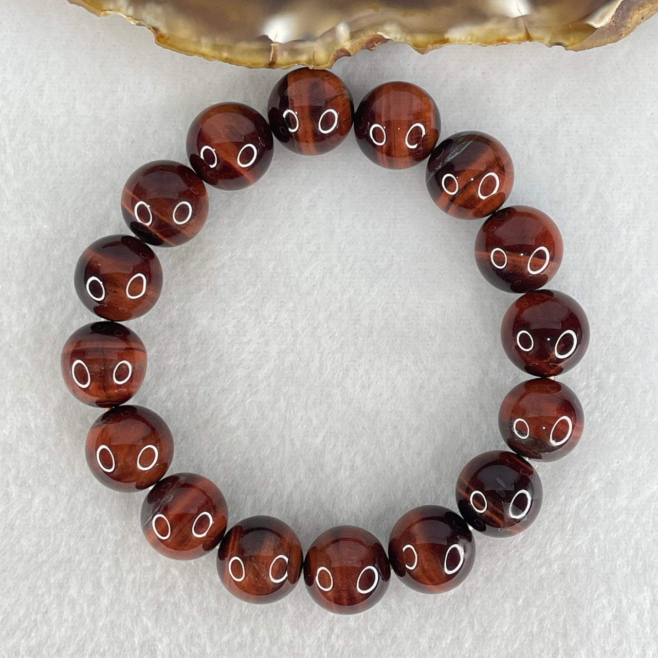 Natural Red Tiger Eye Quartz Beads Bracelet 43.02g 17cm 12.5mm 16 Beads