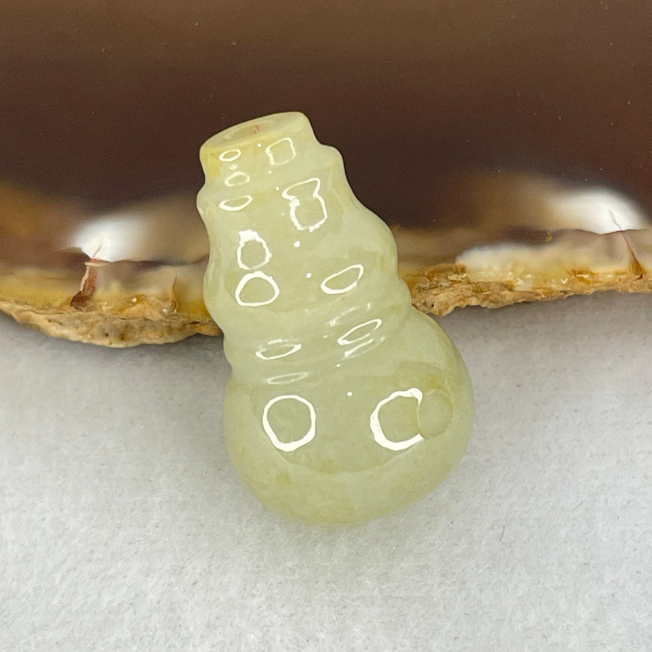 Type A Light Yellowish Green Jadeite Hulu Charm Pendant 9.72g 26.2 by 16.2mm