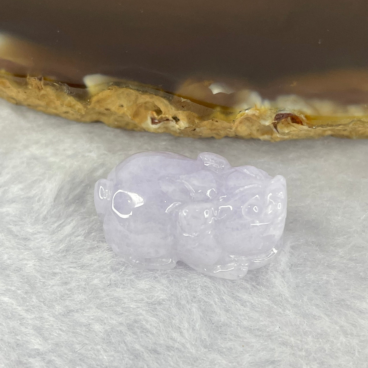 Type A Jelly Light Lavender Jadeite Pixiu Pendent A货浅紫色翡翠貔貅牌 7.81g by 23.3 by 13.8 by 11.7 mm - Huangs Jadeite and Jewelry Pte Ltd