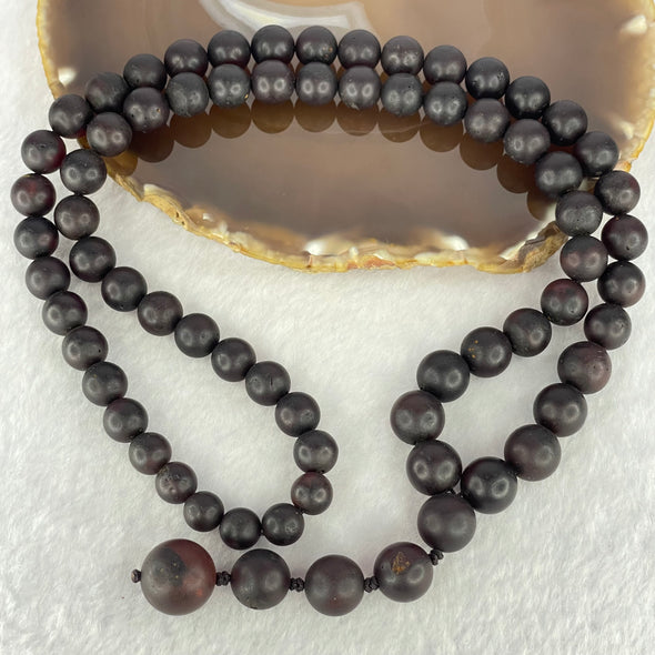 Natural Dark Red Medicine Amber Beads Necklace 天然红药琥珀项链 51.49g 68cm 90.0 - 15.6mm 71 Beads