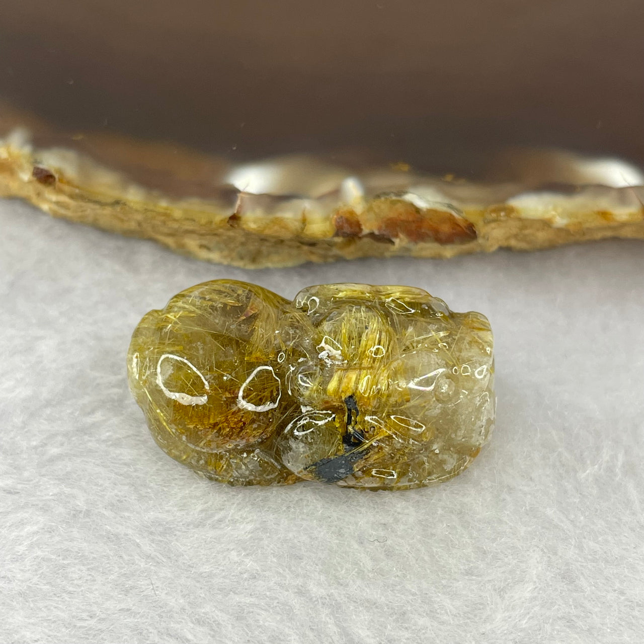 Above Average Grade Natural Golden Rutilated Quartz Pixiu Charm for Bracelet 天然金发水晶貔貅 11.93g by 30.7 by 17.6 by 13.1mm - Huangs Jadeite and Jewelry Pte Ltd